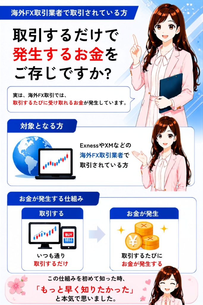 海外FXキャッシュバックを受け取る方法を解説した画像
